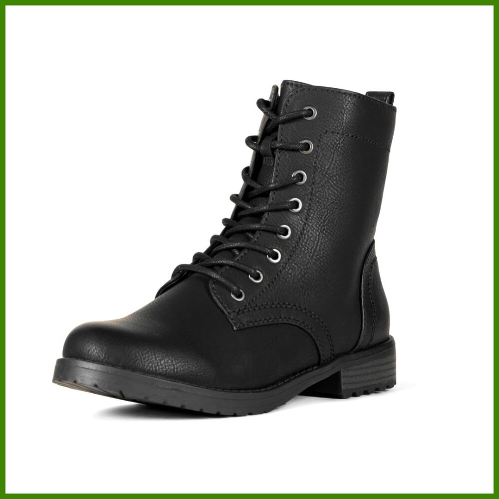 Lace-Up Combat Boots with Faux Leather Upper and Memory Foam Insole